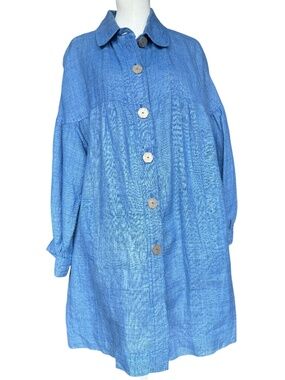 Dancing Ladies 100% Hemp Oversized Lagenlook Silver Button Up Top Sz L/XL